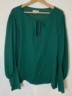 Lafayette 148 New York Silk Blouse Button Sleeve Green Size XL